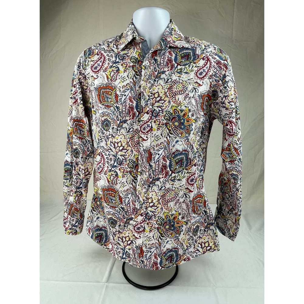Cremieux Premium Denim Mens Multi Color Paisley Floral Long Sleeve Shirt Small